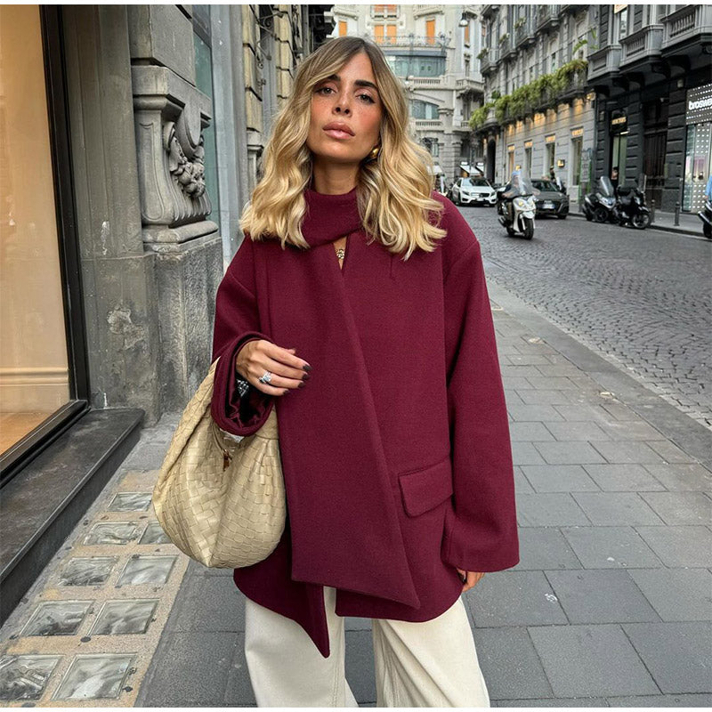 Şal Yaka Şık Bordo Oversize Ceket - Sıcacık ve Şık Kışlık Stil