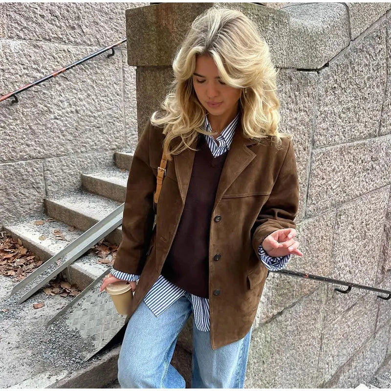 Kadın Kahverengi Oversize Blazer Ceket
