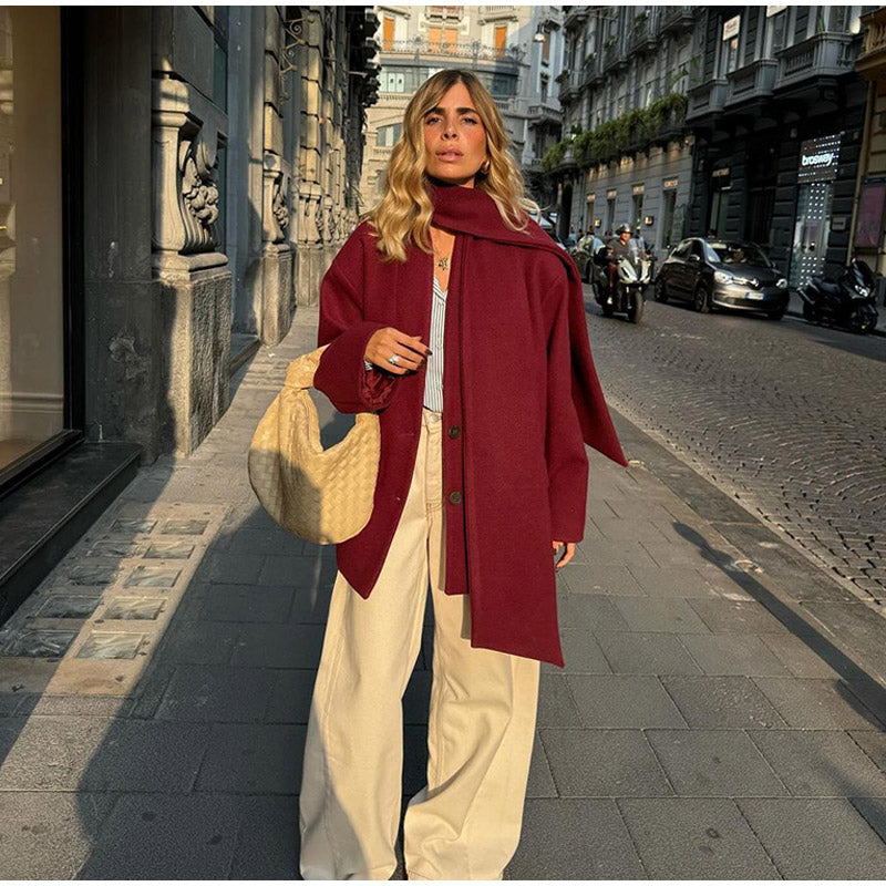 Şal Yaka Şık Bordo Oversize Ceket - Sıcacık ve Şık Kışlık Stil