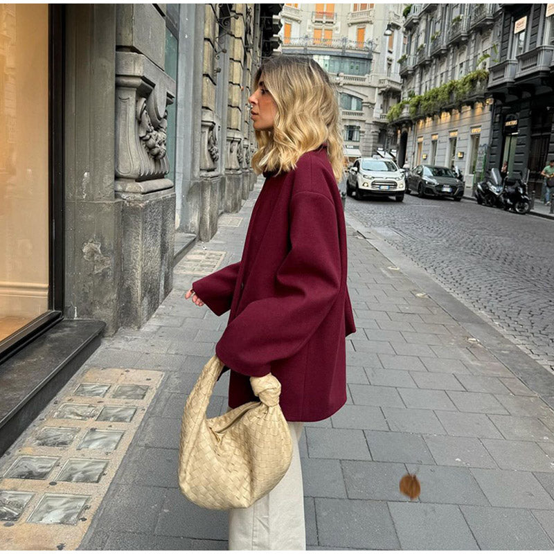 Şal Yaka Şık Bordo Oversize Ceket - Sıcacık ve Şık Kışlık Stil