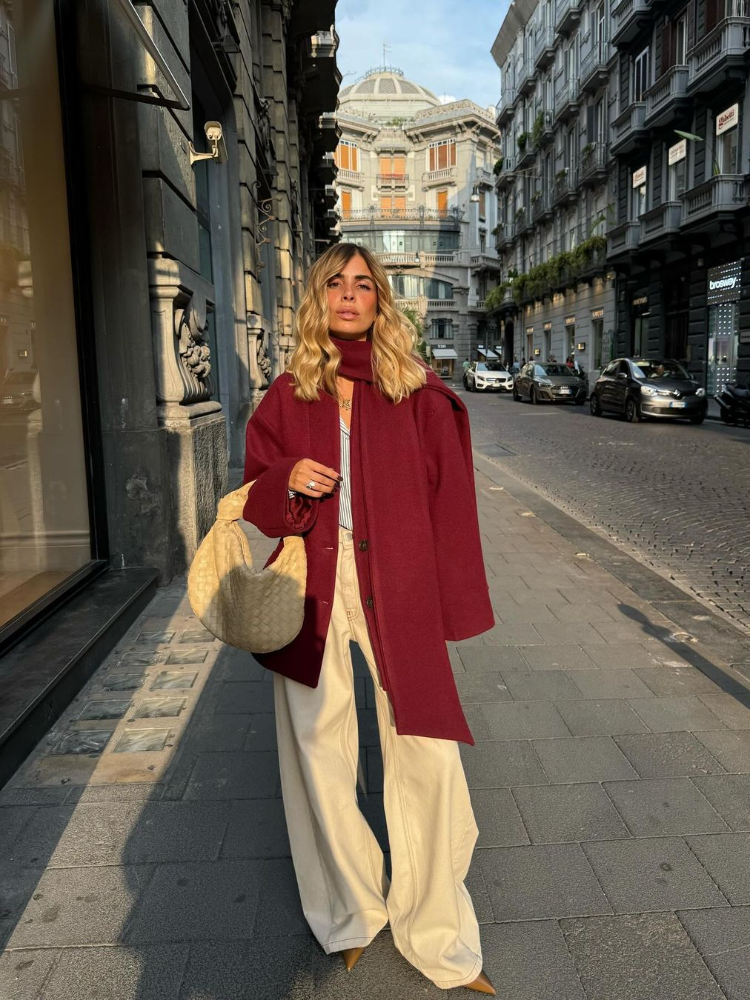 Şal Yaka Şık Bordo Oversize Ceket - Sıcacık ve Şık Kışlık Stil