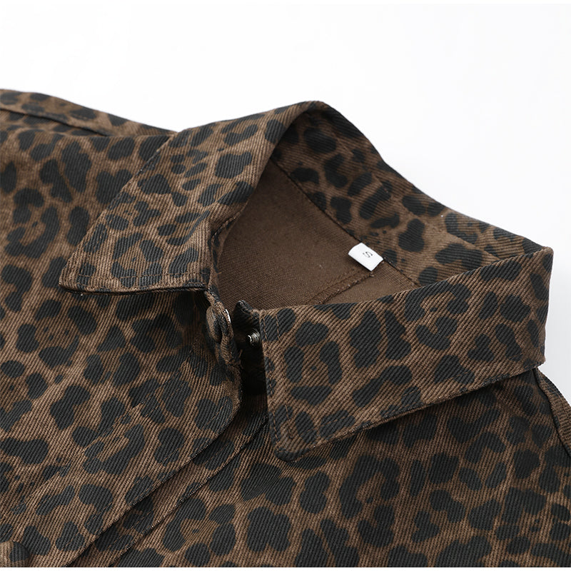 Leopar Desenli Denim Ceket