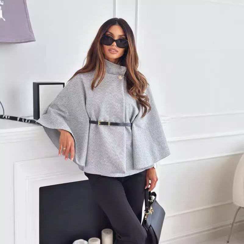 Kadın Minimalist Panço Ceket - Kuşak Detaylı, Şık ve Rahat Tasarım