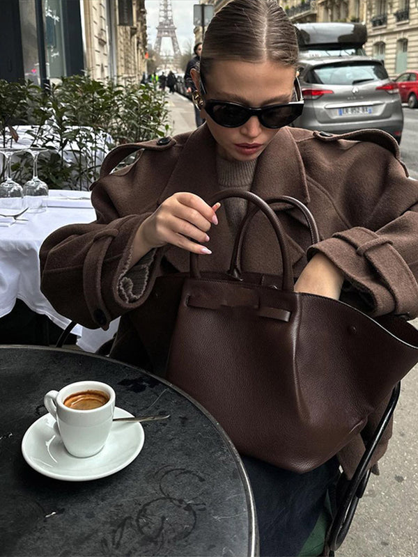 Oversize Kahverengi Kaşe Ceket