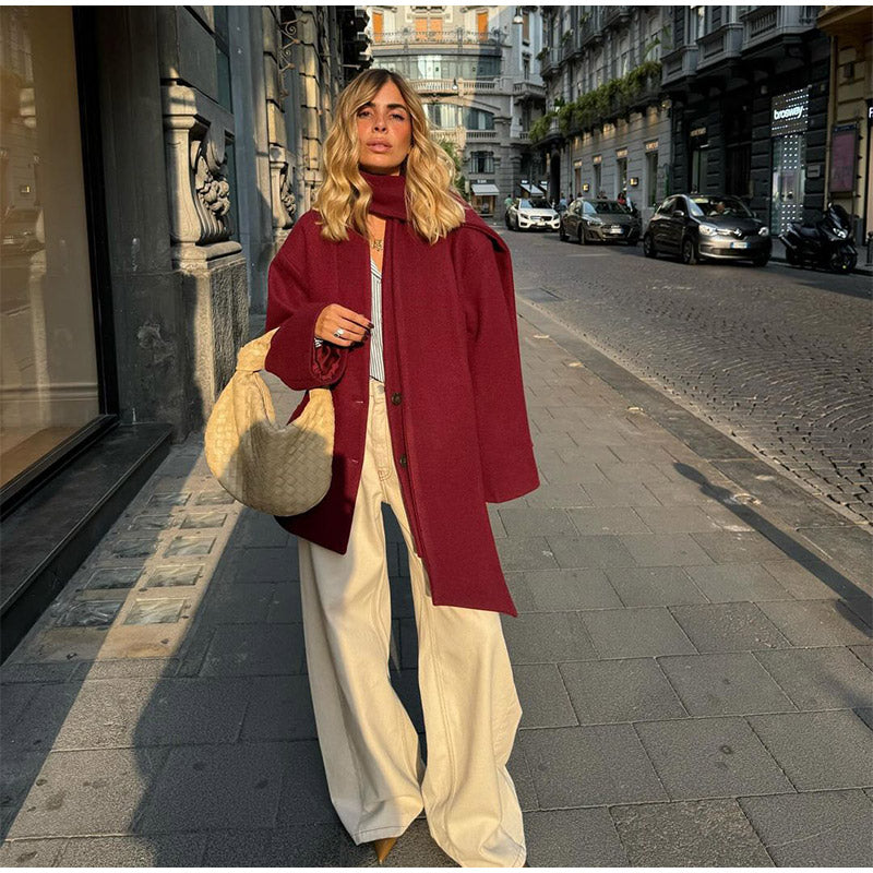 Şal Yaka Şık Bordo Oversize Ceket - Sıcacık ve Şık Kışlık Stil