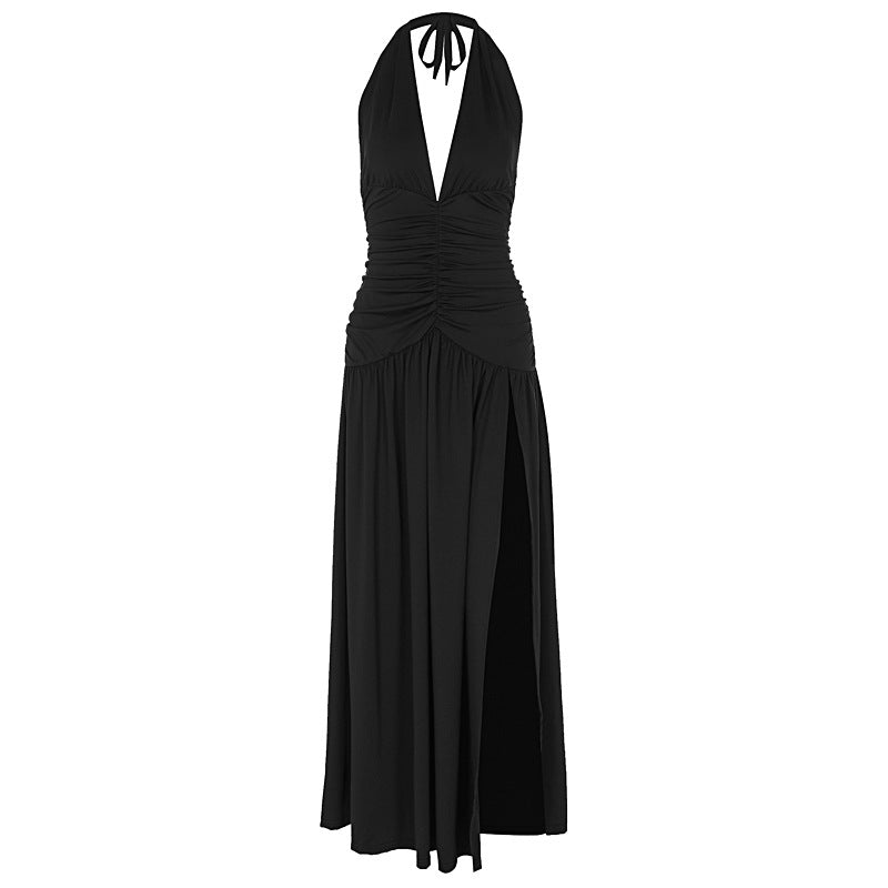 Halter Yaka Drape Detaylı Maxi Elbise