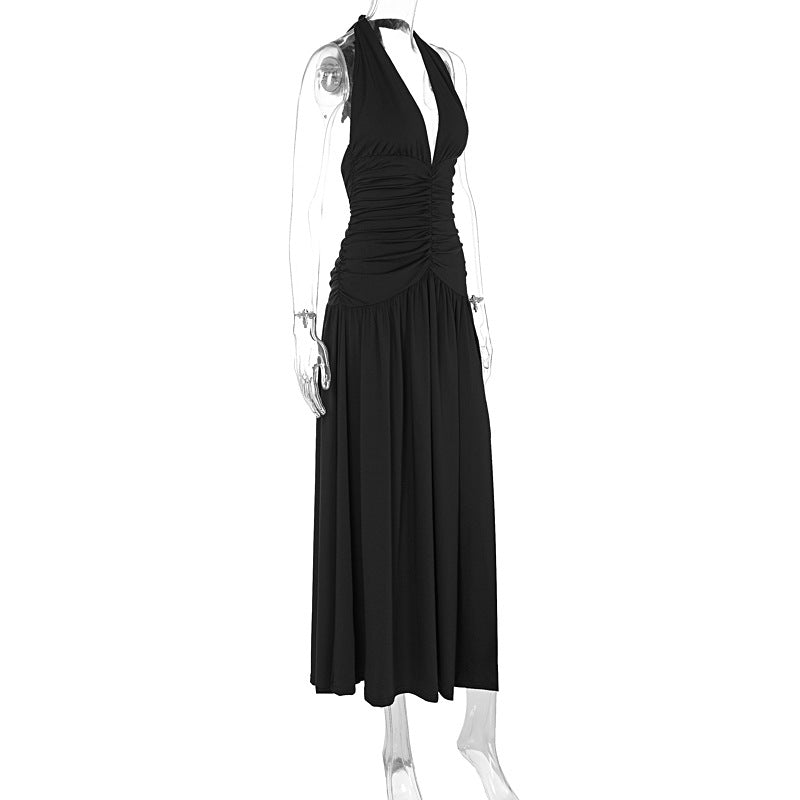 Halter Yaka Drape Detaylı Maxi Elbise