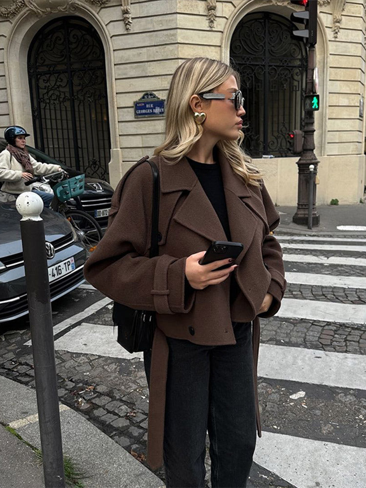 Oversize Kahverengi Kaşe Ceket