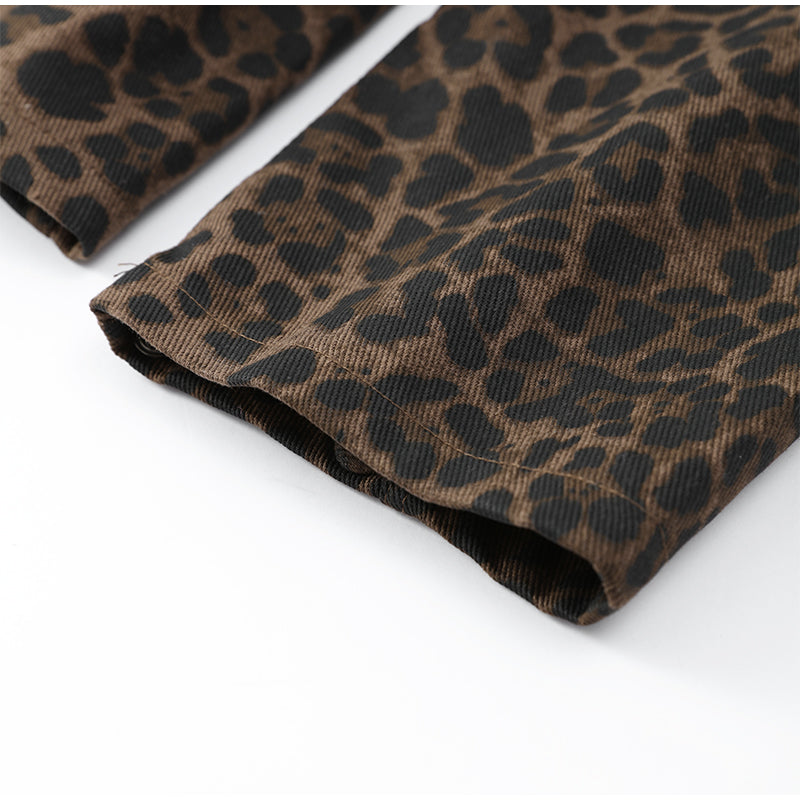 Leopar Desenli Denim Ceket
