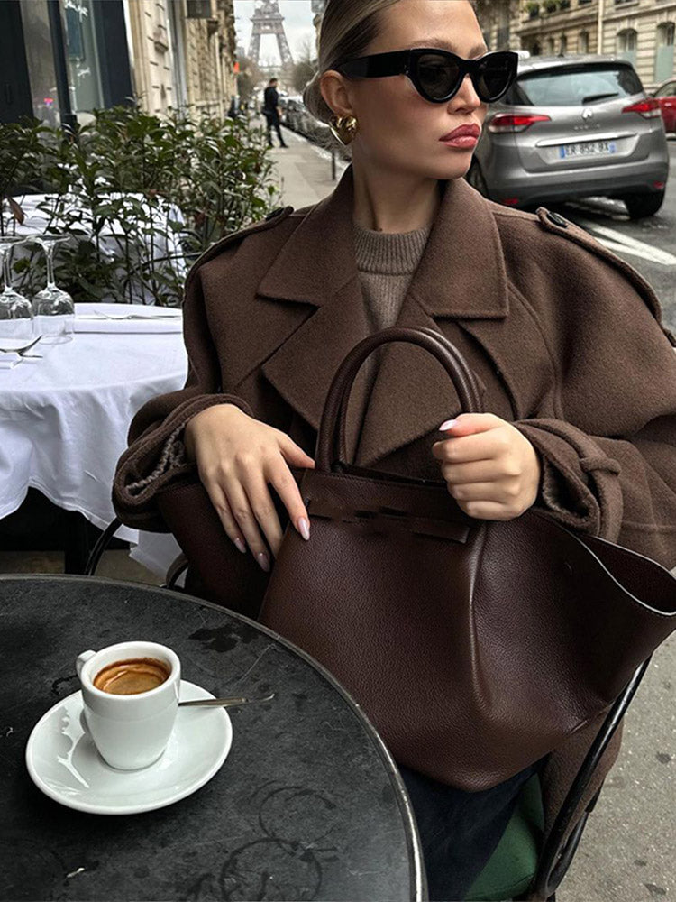 Oversize Kahverengi Kaşe Ceket