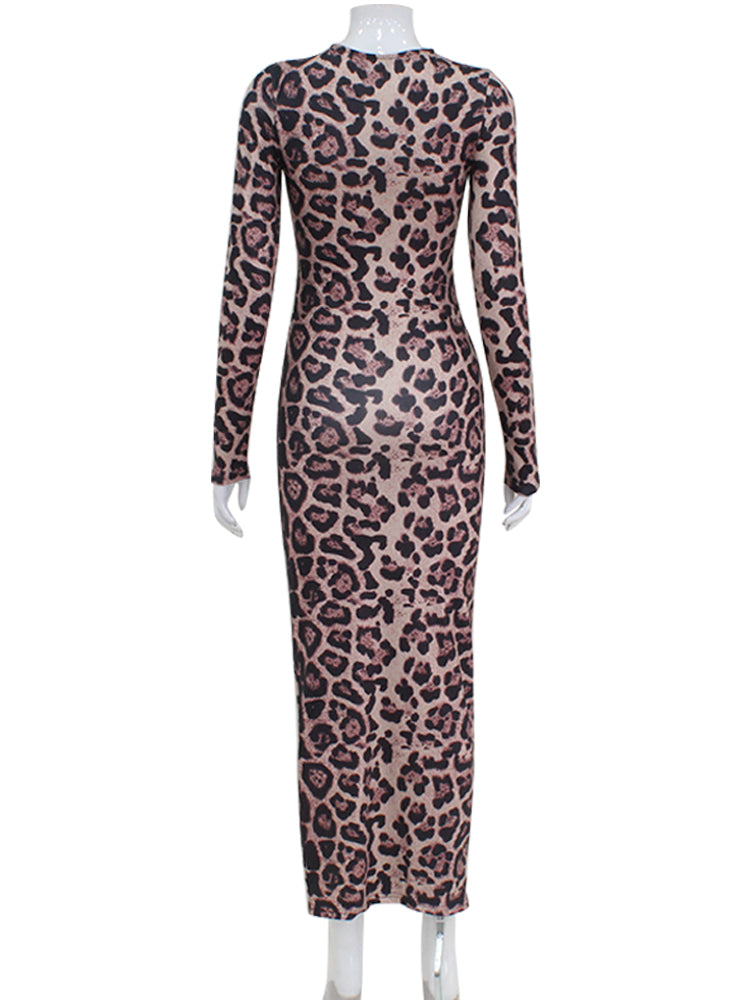 Leopar Desenli Midi Elbise