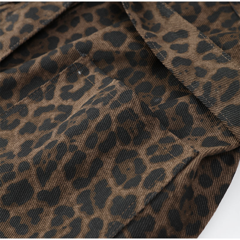 Leopar Desenli Denim Ceket