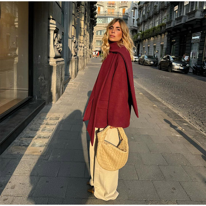 Şal Yaka Şık Bordo Oversize Ceket - Sıcacık ve Şık Kışlık Stil