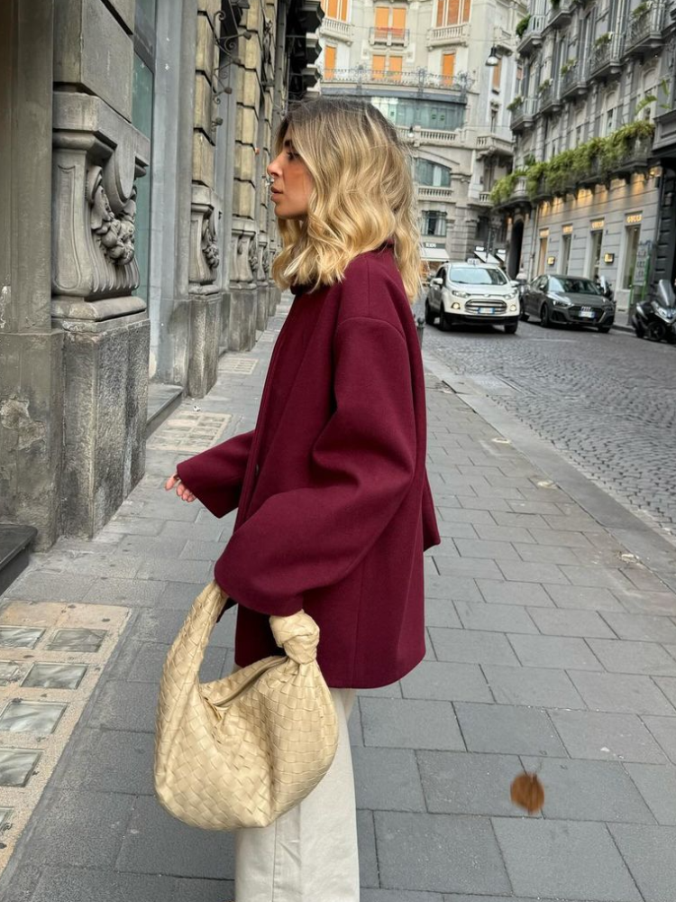 Şal Yaka Şık Bordo Oversize Ceket - Sıcacık ve Şık Kışlık Stil