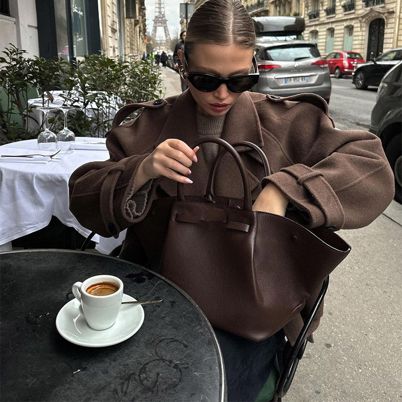 Oversize Kahverengi Kaşe Ceket