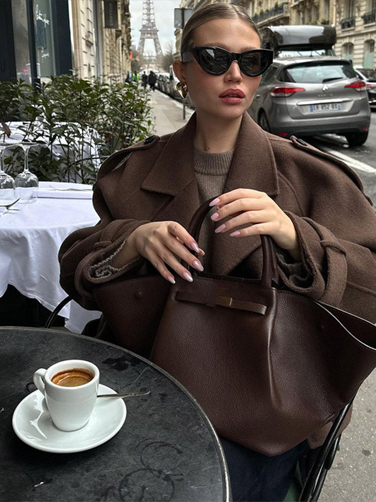 Oversize Kahverengi Kaşe Ceket