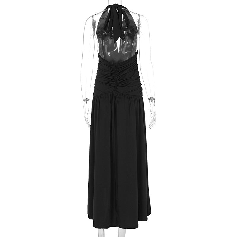 Halter Yaka Drape Detaylı Maxi Elbise