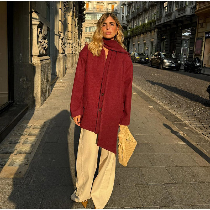 Şal Yaka Şık Bordo Oversize Ceket - Sıcacık ve Şık Kışlık Stil
