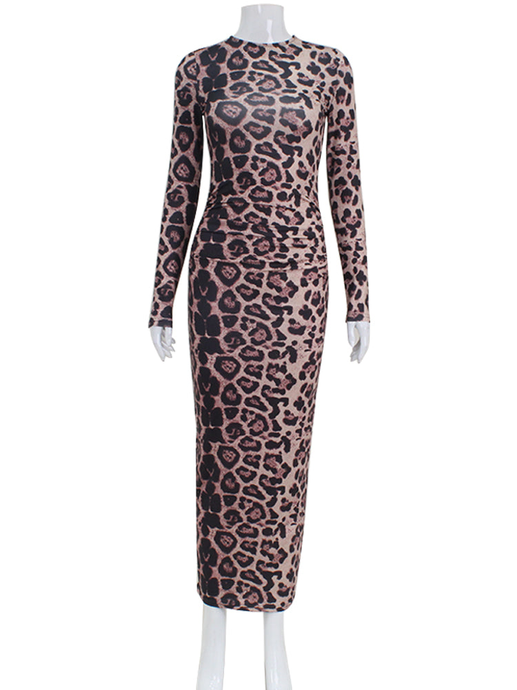 Leopar Desenli Midi Elbise