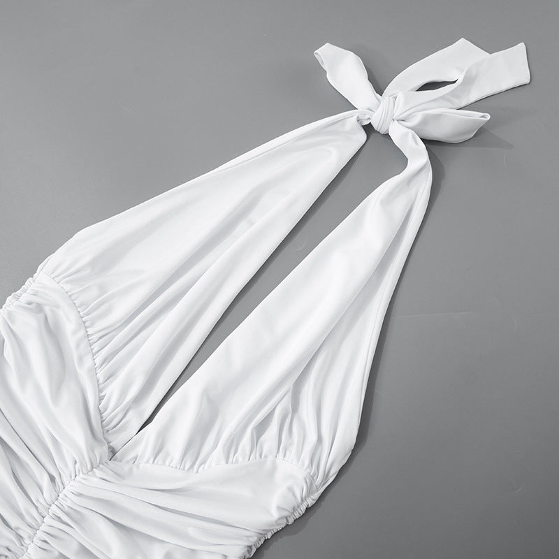 Halter Yaka Drape Detaylı Maxi Elbise