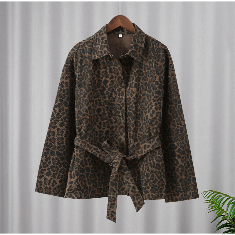 Leopar Desenli Denim Ceket