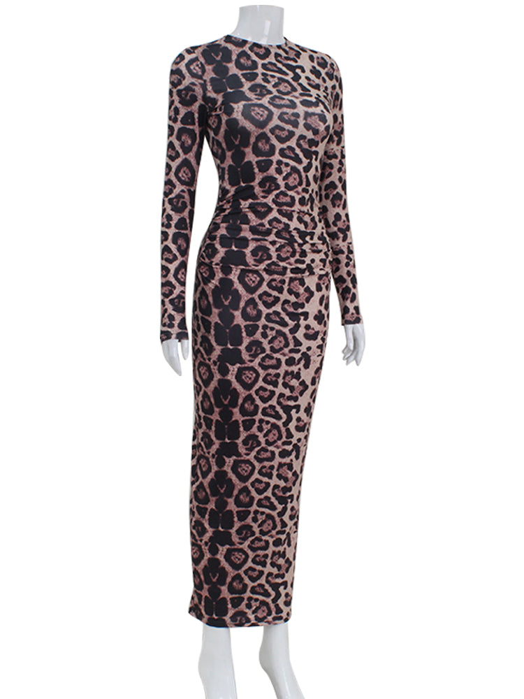 Leopar Desenli Midi Elbise