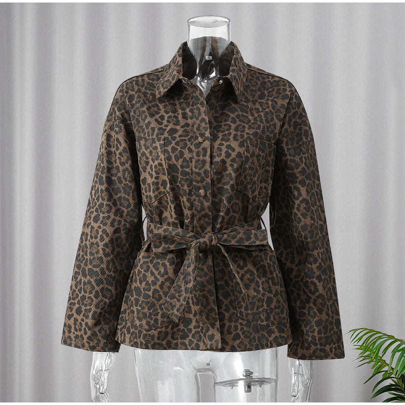 Leopar Desenli Denim Ceket