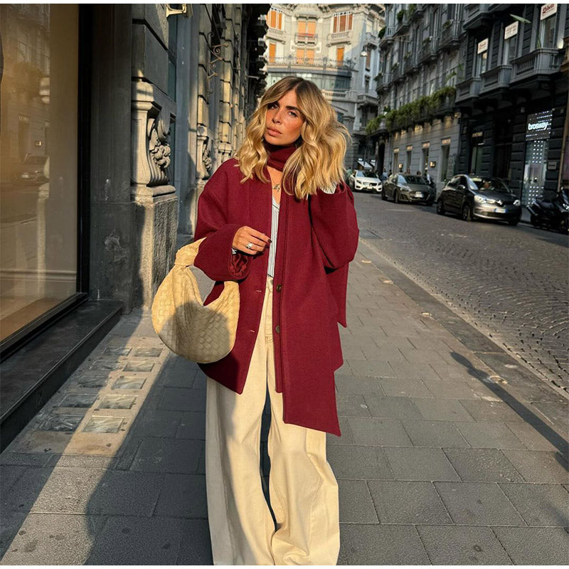 Şal Yaka Şık Bordo Oversize Ceket - Sıcacık ve Şık Kışlık Stil