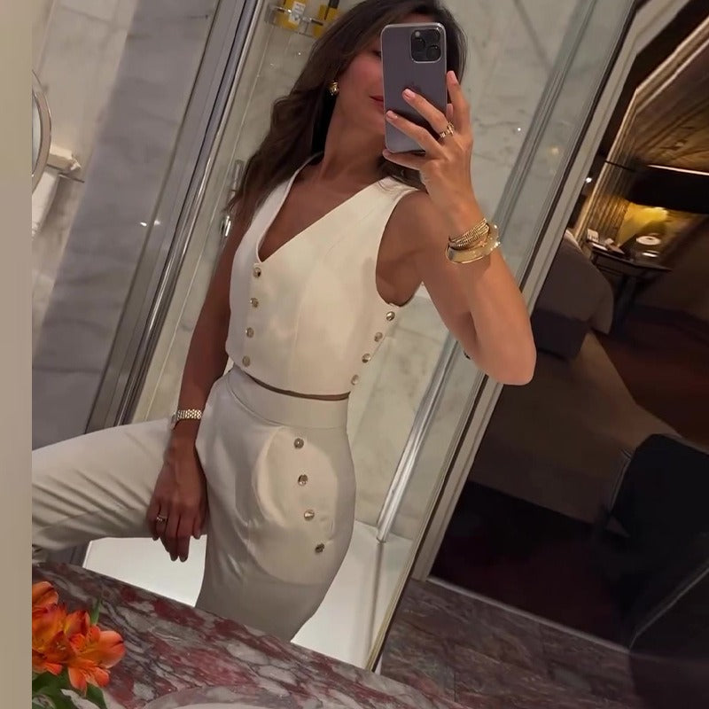 Düğme Detaylı İki Parça Takım