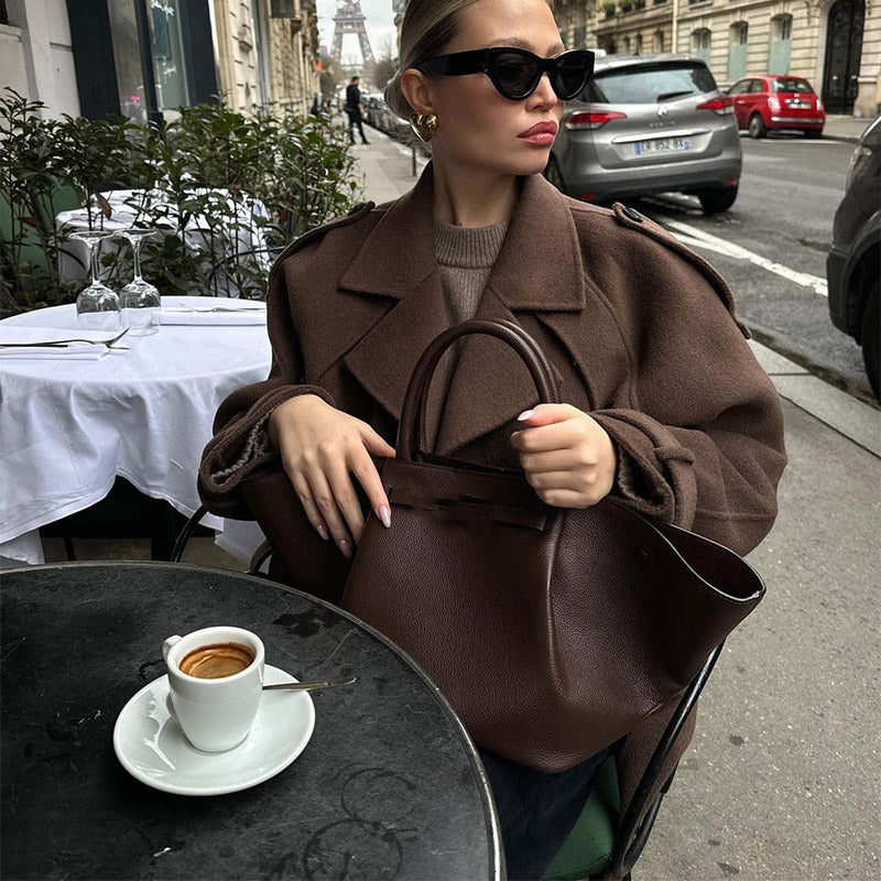 Oversize Kahverengi Kaşe Ceket