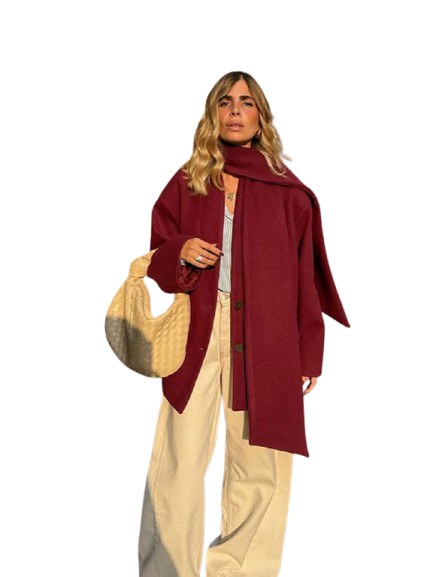 Şal Yaka Şık Bordo Oversize Ceket - Sıcacık ve Şık Kışlık Stil