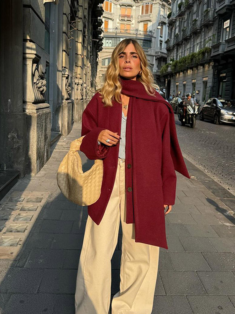 Şal Yaka Şık Bordo Oversize Ceket - Sıcacık ve Şık Kışlık Stil