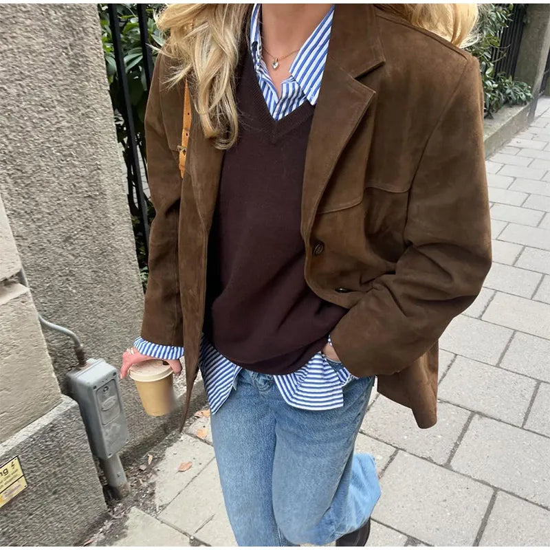 Kadın Kahverengi Oversize Blazer Ceket