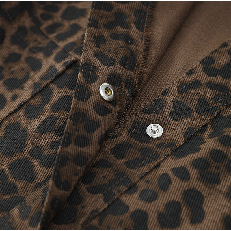 Leopar Desenli Denim Ceket