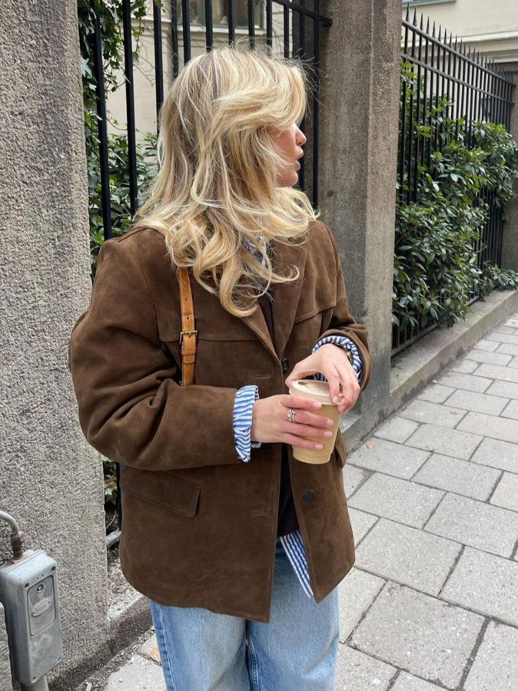 Kadın Kahverengi Oversize Blazer Ceket