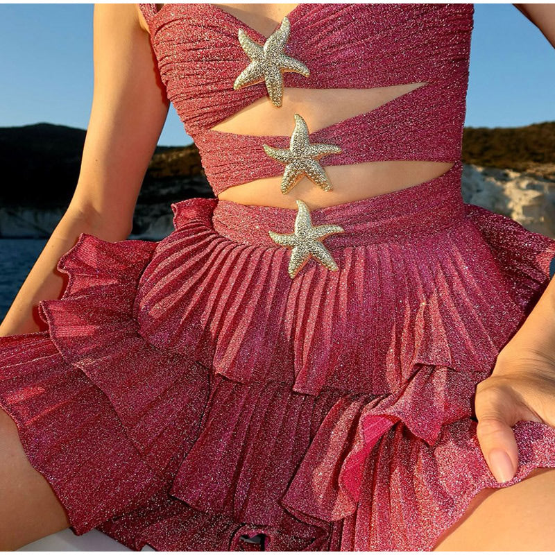 Parıltılı Katlı Mini Elbise